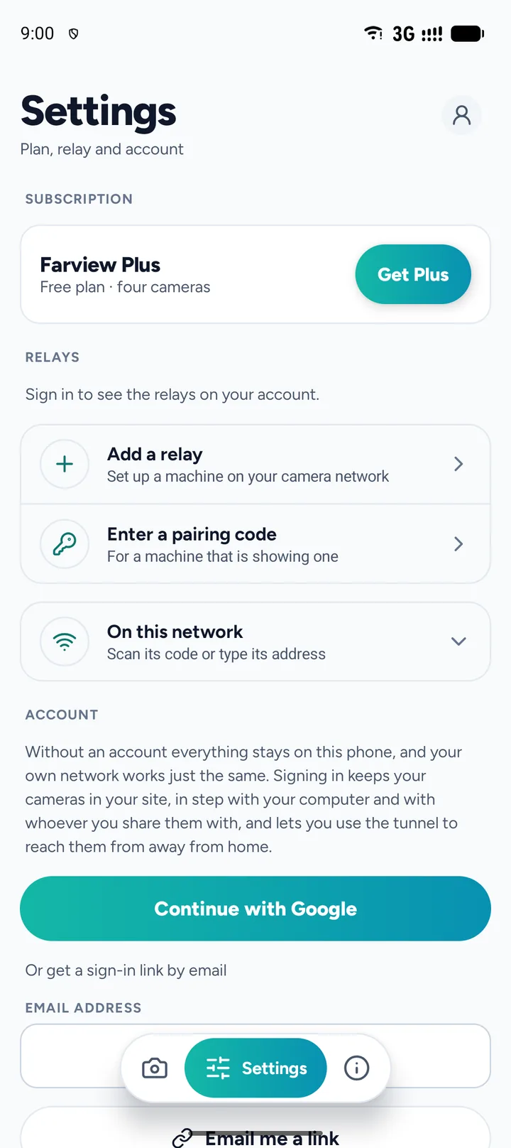 Settings: the plan, the relays and the account